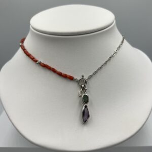 Collier Argent 925 & Corail Rouge & Améthyste – Contraste Précieux