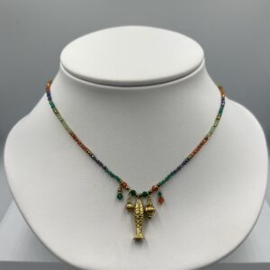 Collier Acier Inoxydable & Mélanges de Pierres – Poisson Joyau