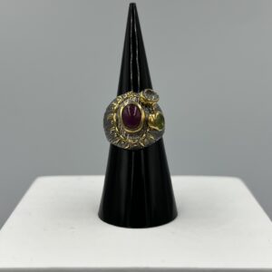 Bague Argent, Rubis, Péridot & Quartz Blanc – L’Harmonie des Joyaux