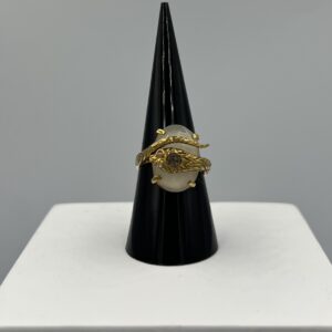 Bague Argent, Pierre de Lune & Diamant – L’Œil Mystiquetique